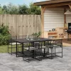  7 részes fekete polyrattan kerti étkezőgarnitúra párnával