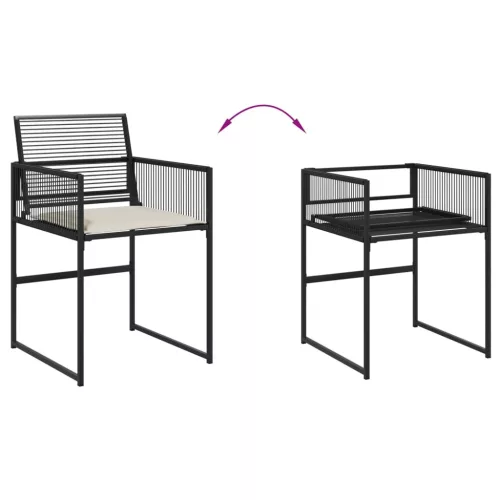  7 részes fekete polyrattan kerti étkezőgarnitúra párnával
