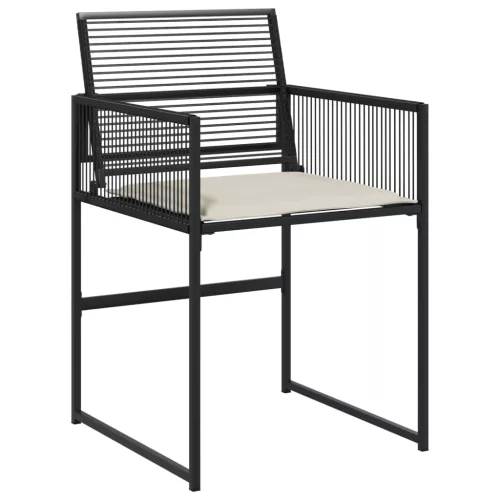  7 részes fekete polyrattan kerti étkezőgarnitúra párnával