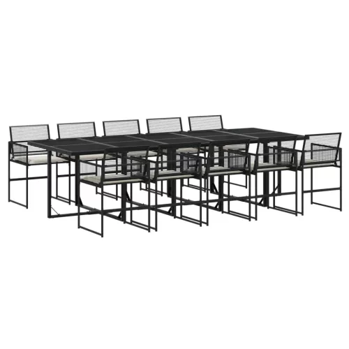  11 részes fekete polyrattan kerti étkezőgarnitúra párnákkal