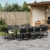  13 részes fekete polyrattan kerti ülőgarnitúra párnákkal
