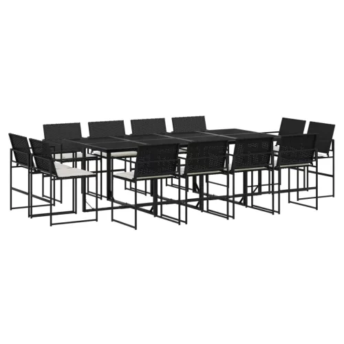  13 részes fekete polyrattan kerti ülőgarnitúra párnákkal