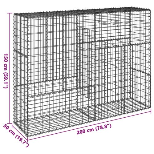 horganyzott vas gabion kosár fedéllel 200 x 50 x 150 cm