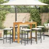  7 részes fekete tömör akácfa és polyrattan kerti bárszett