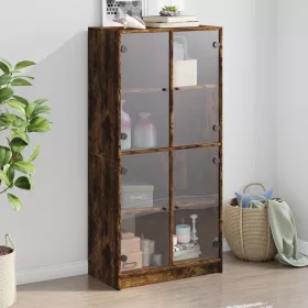    füstös tölgy színű magasszekrény ajtókkal 68x37x142 cm