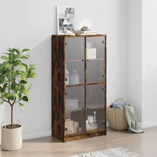  füstös tölgy színű magasszekrény ajtókkal 68x37x142 cm