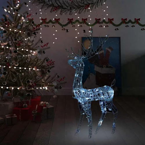  hideg fehér rénszarvasos karácsonyi dísz 140 LED-del 120 cm