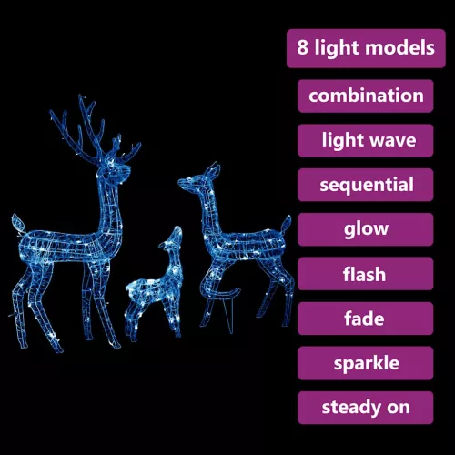  300 LED-es kék akril karácsonyi rénszarvascsalád