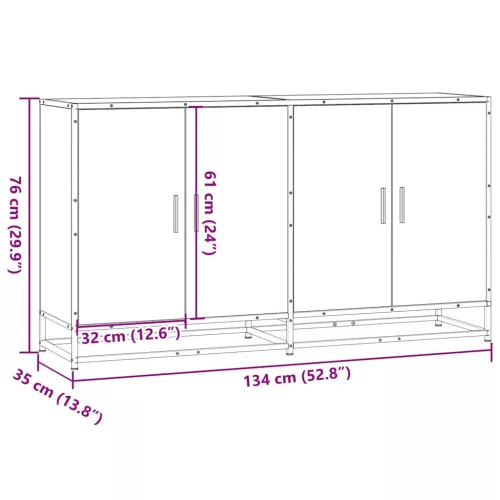 füstös tölgy színű szerelt fa tálalószekrény 134 x 35 x 76 cm