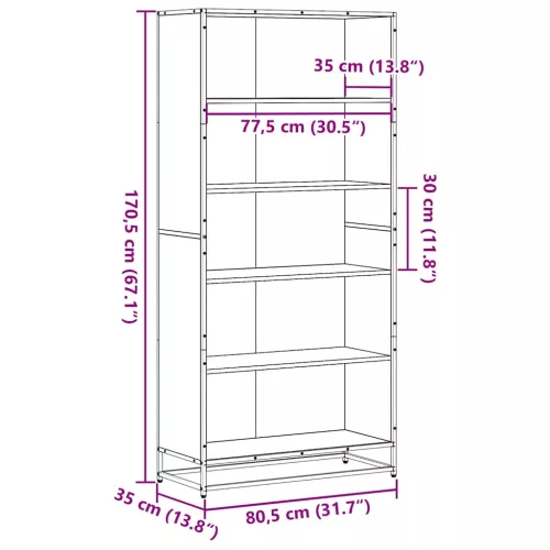  fekete szerelt fa könyvszekrény 80,5 x 35 x 170,5 cm