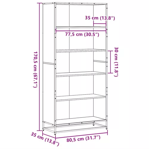  barna tölgy színű szerelt fa könyvespolc 80,5 x 35 x 170,5 cm