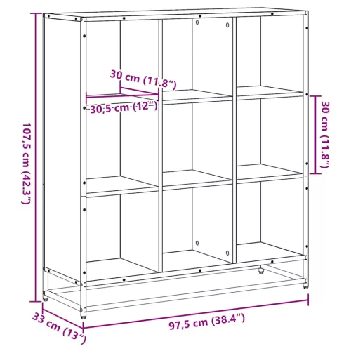  fekete szerelt fa és fém könyvszekrény 97,5 x 33 x 107,5 cm