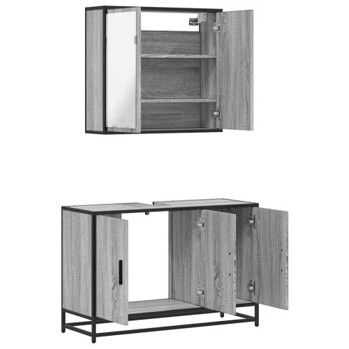  2 részes szürke sonoma színű szerelt fa fürdőszobai bútorszett