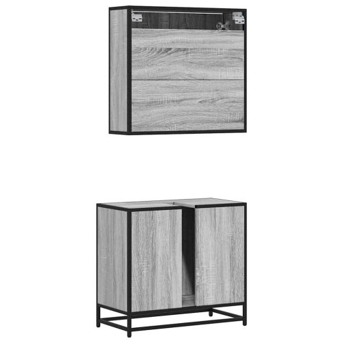  2 részes szürke sonoma színű szerelt fa fürdőszobai bútorszett