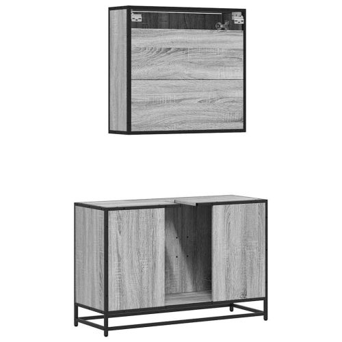  2 részes szürke sonoma színű szerelt fa fürdőszobai bútorszett