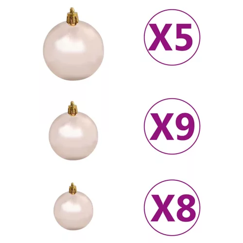  61 részes rózsaarany karácsonyi gömbszett csúccsal+150 LED-del