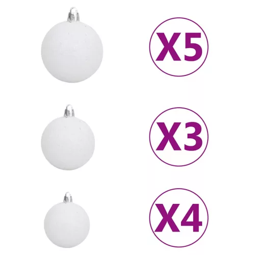  61 részes fehér-szürke karácsonyi gömbszett csúccsal + 150 LED
