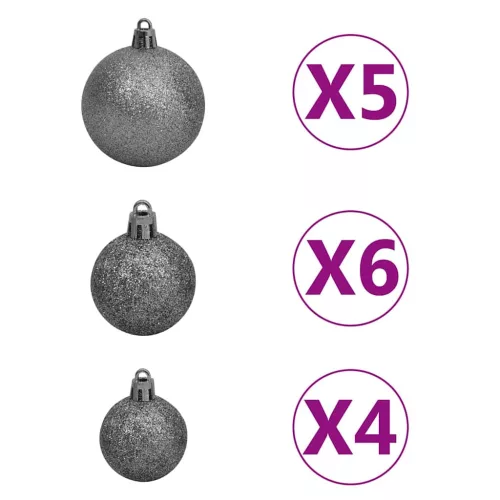  61 részes fehér-szürke karácsonyi gömbszett csúccsal + 150 LED