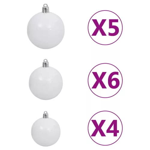  61 részes fehér-szürke karácsonyi gömbszett csúccsal + 150 LED