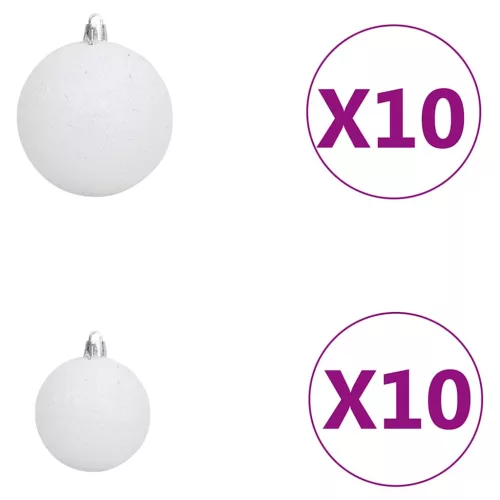  120 részes fehér-szürke karácsonyi gömbszett csúccsal + 300 LED