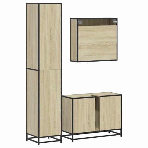  3 részes sonoma tölgyszínű szerelt fa fürdőszobai bútorszett