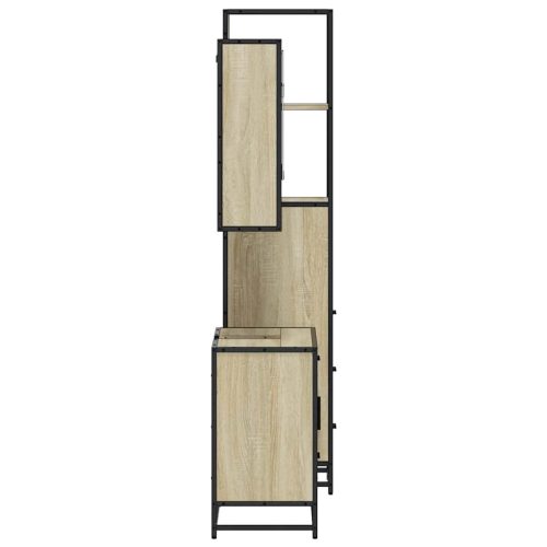  3 részes sonoma tölgyszínű szerelt fa fürdőszobai bútorszett