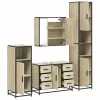 4 részes sonoma tölgyszínű szerelt fa fürdőszobai bútorszett