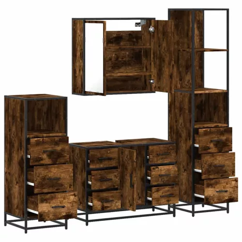  4 részes füstös tölgy színű szerelt fa fürdőszobai bútorszett