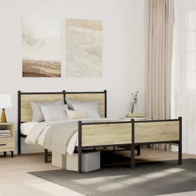    sonoma tölgy színű fém ágykeret matrac nélkül 150 x 200 cm