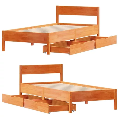  viaszbarna tömör fenyőfa ágy matrac nélkül 100 x 200 cm