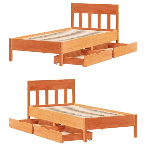  viaszbarna tömör fenyőfa ágy matrac nélkül 90 x 200 cm