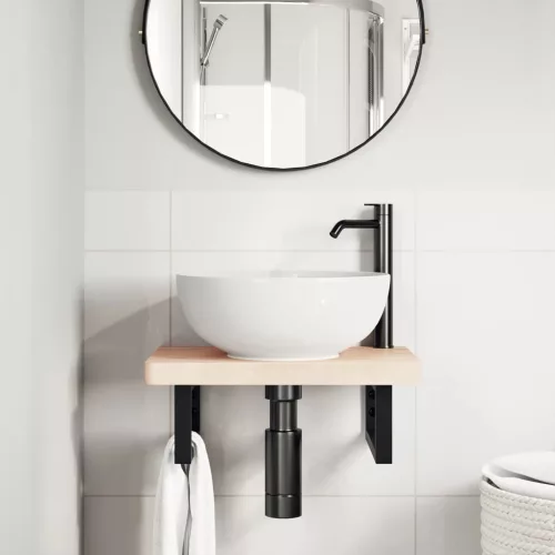  acél és tömör bükkfa falra szerelhető mosdópolc