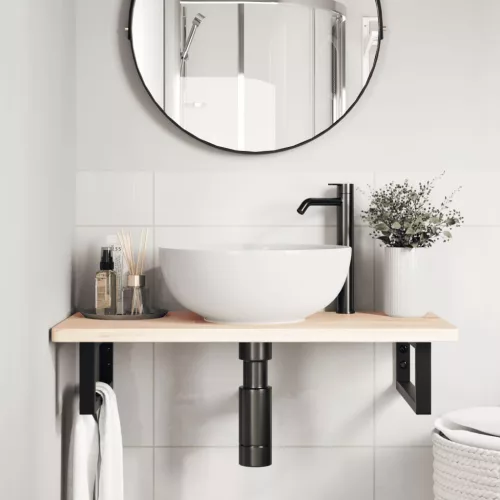  acél és tömör tölgyfa falra szerelhető mosdópolc