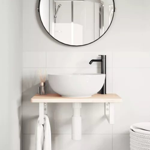  acél és tömör tölgyfa falra szerelhető mosdópolc