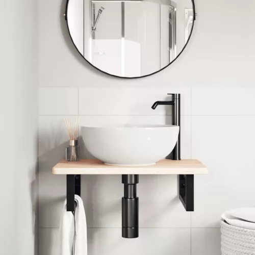  acél és tömör tölgyfa falra szerelhető mosdópolc