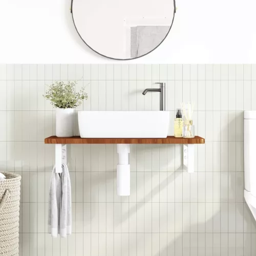  acél és tömör tölgyfa falra szerelhető mosdópolc