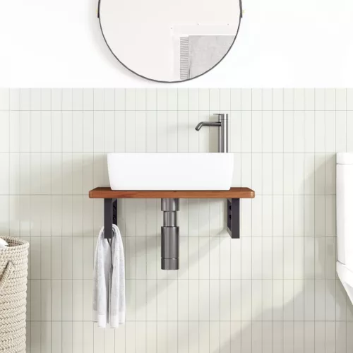  acél és tömör tölgyfa falra szerelhető mosdópolc