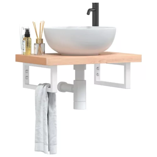  acél és tömör bükkfa falra szerelhető mosdópolc