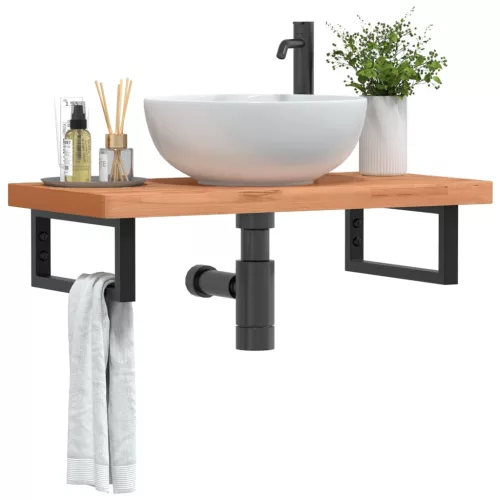  acél és tömör bükkfa falra szerelhető mosdópolc