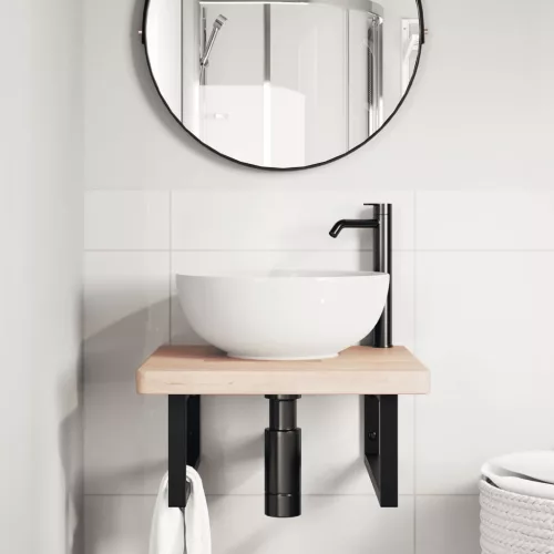  acél és tömör tölgyfa falra szerelhető mosdópolc