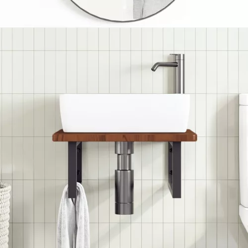  acél és tömör tölgyfa falra szerelhető mosdópolc