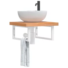  acél és tömör bükkfa falra szerelhető mosdópolc