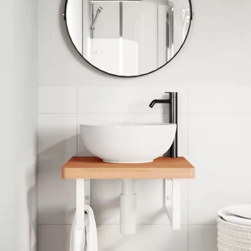  acél és tömör bükkfa falra szerelhető mosdópolc