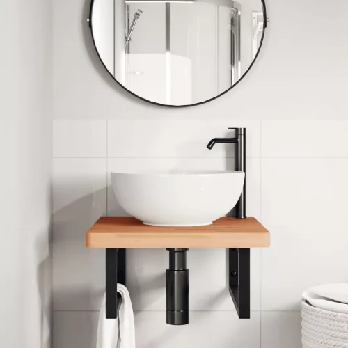  acél és tömör bükkfa falra szerelhető mosdópolc