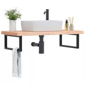  acél és tömör bükkfa falra szerelhető mosdópolc