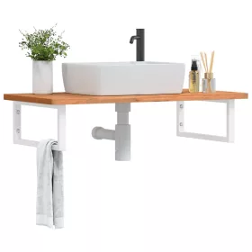  acél és tömör bükkfa falra szerelhető mosdópolc