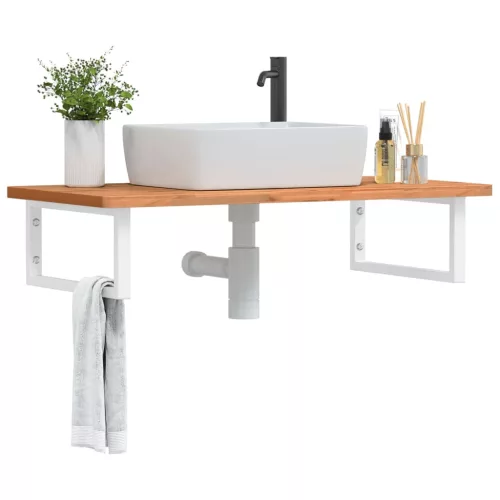  acél és tömör bükkfa falra szerelhető mosdópolc