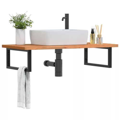  acél és tömör bükkfa falra szerelhető mosdópolc