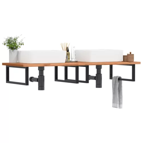  acél és tömör bükkfa falra szerelhető mosdópolc