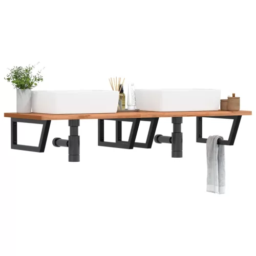  acél és tömör bükkfa falra szerelhető mosdópolc